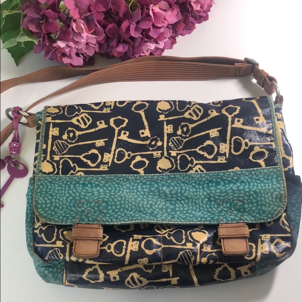 Fossil Keyper Coated Canvas Messenger Bag Navy - image 1